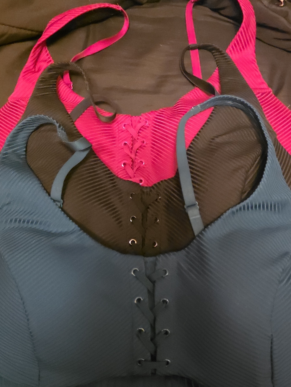 PINK.  Victoria Secrets Ribbed Lace-Up Bralette - Blue, Black & Hot Pink